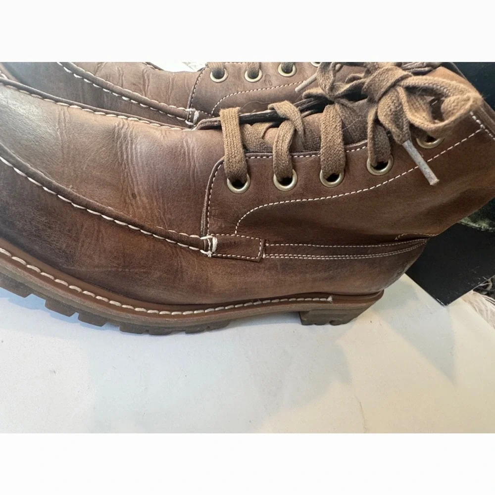 John‎ Varvatos Boots Mens Brown Leather Moc Toe Lug Sole Distressed Lace Up